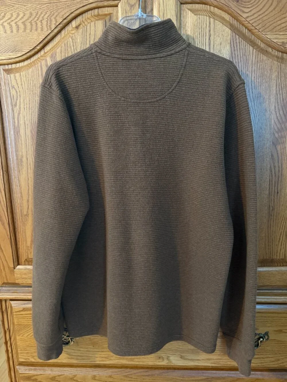 L.L. Bean Lakewashed 1/4 Zip Pullover Textured Logo Outdoor Mocha Brown - Medium